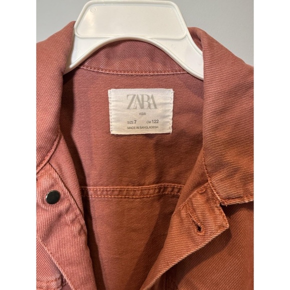 ZARA Kids Brick Red DENIM Jacket Pockets Cotton Size 7 - Picture 2 of 3